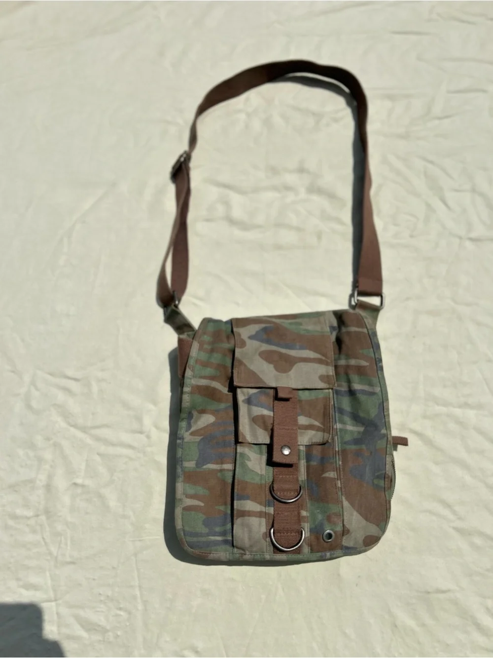 Camouflage Crossbody Messenger Bag for Men - Brown Green Camo